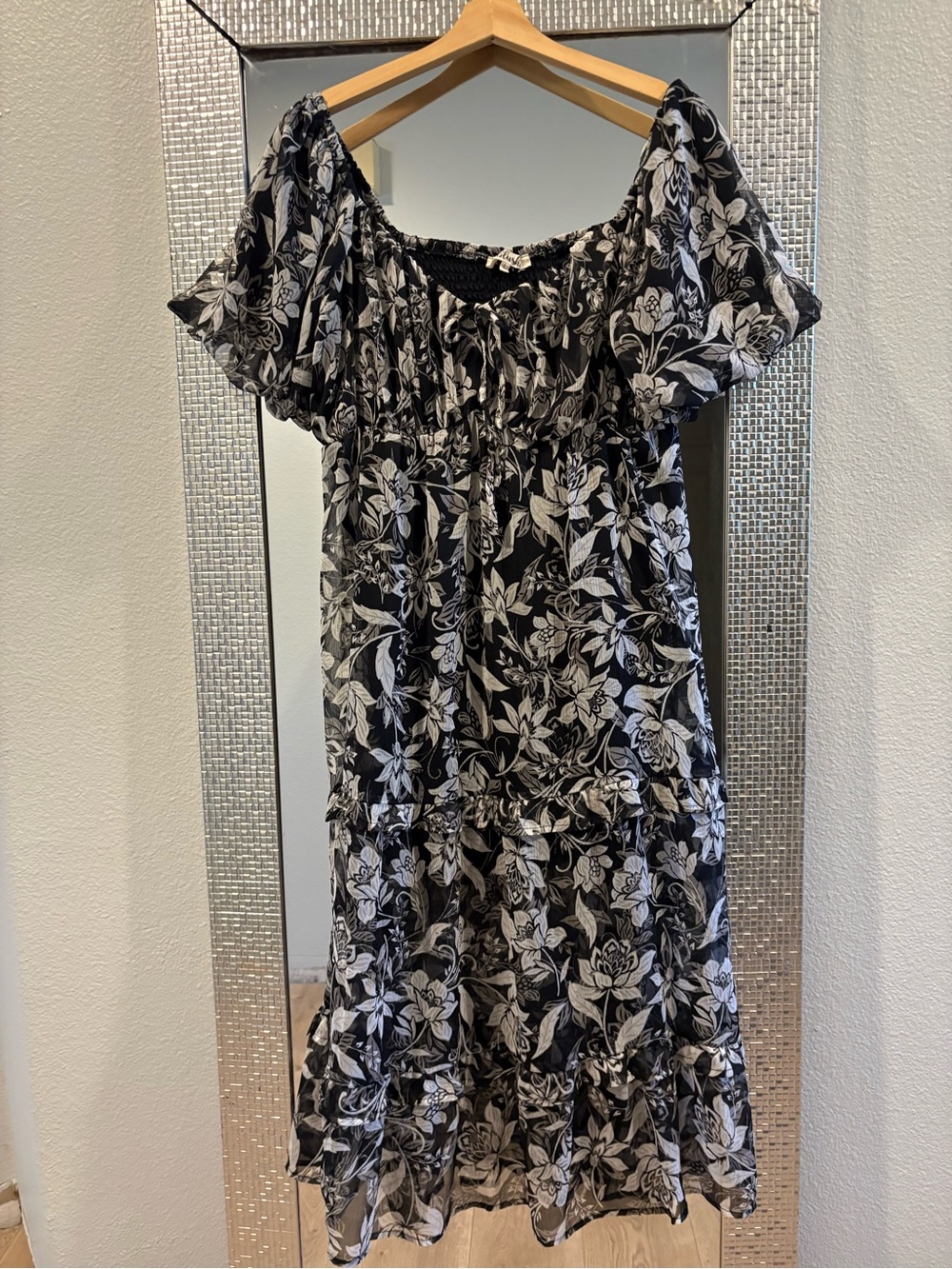 Blush Black & White Floral Midi Dress